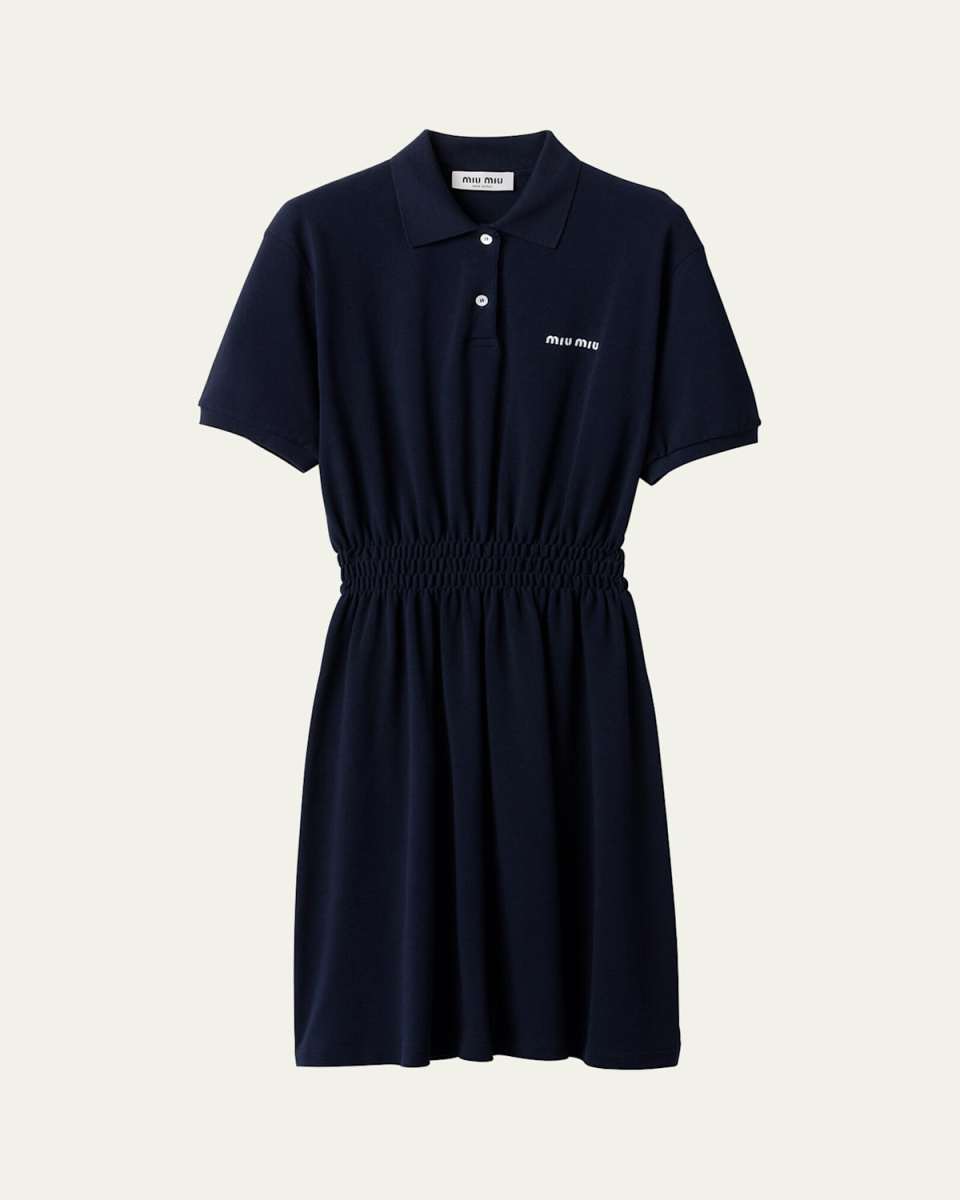 Cinched Waist Short-Sleeve Polo Shirtdress